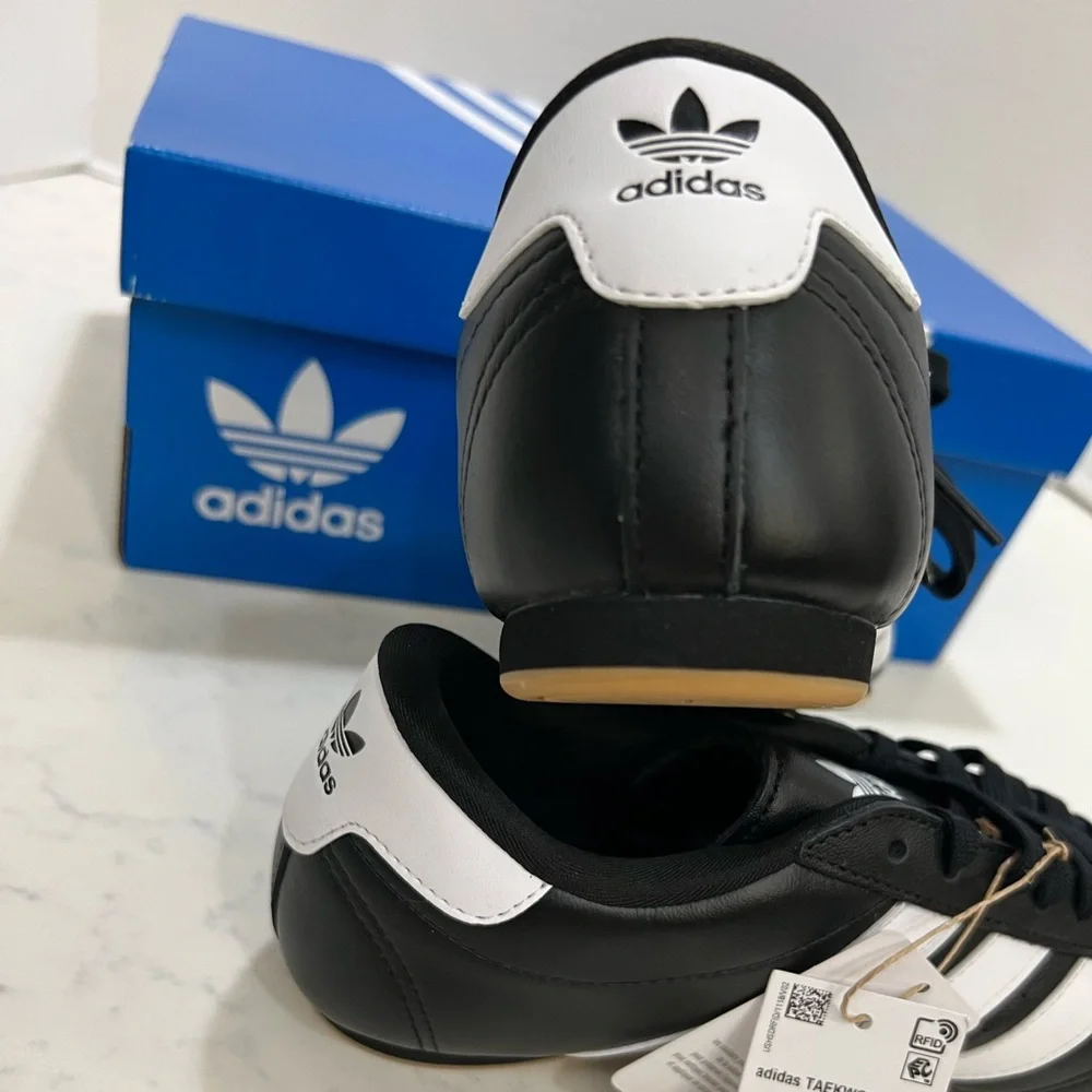 adidas Women's Black Sneakers with White Stripes - Picture 9 of 13